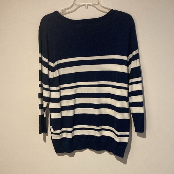 Lands End women’s XL P blue and white striped lightweight sweater cotton - Picture 2 of 5